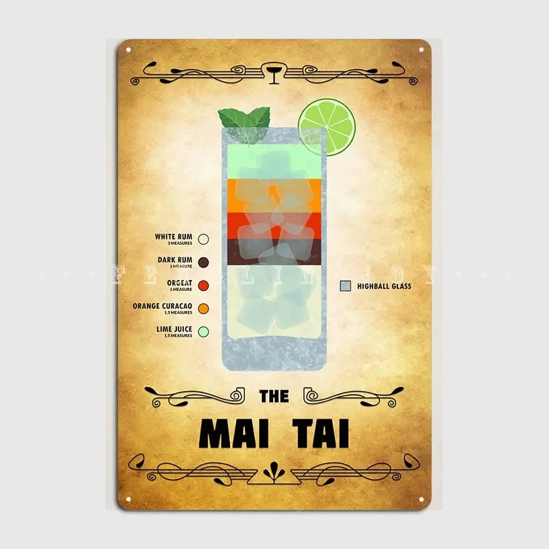 Mai Tai Cocktail Targa in metallo Poster da parete Grotta Bar Grotta Pittura murale personalizzata Targa in metallo Poster