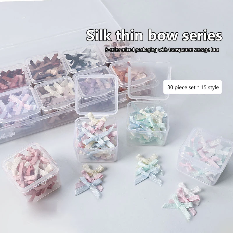 30pc 2cm Ribbons Mini Satin Ribbons Flowers Bows Ties Christmas Bowknot For DIY Craft Scrapbooking Embellishment Accessories