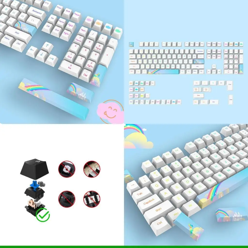 

U55C Rainbow Keycaps PBT Dye Sub для переключателей MX Механическая клавиатура Cherry Profile