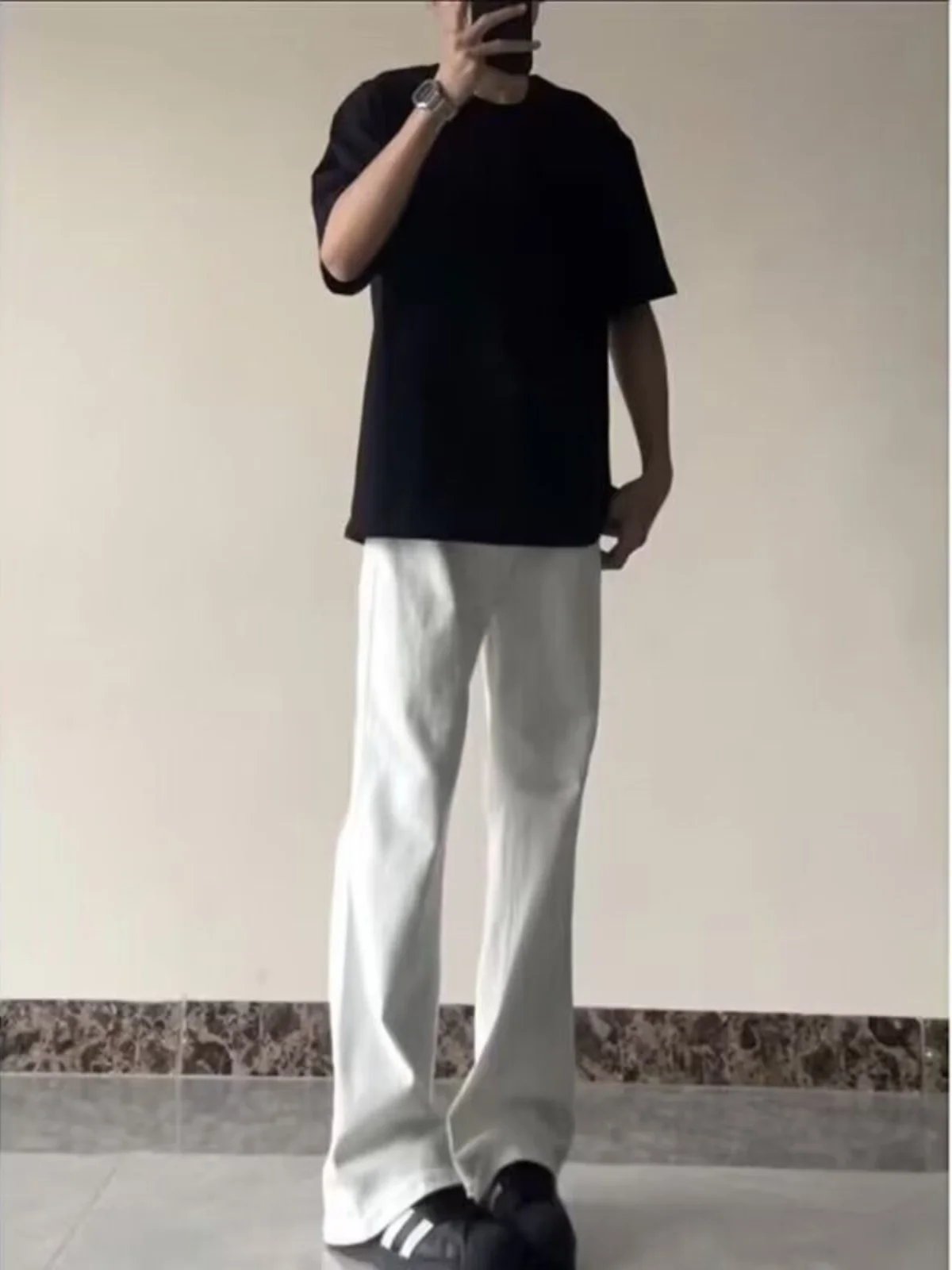 

High Waist White Straight Leg Jeans Men's Sle CleanFit American High Street Slimming Bootcut Pants Youth Trendy Wear Resistant