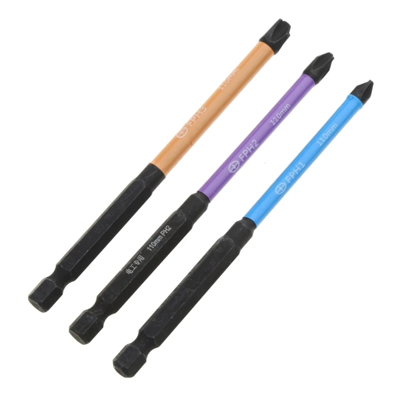 Rust-Proof Black Phosphating Electrician Screwdriver Bits (3Pcs , FPH1 FPH2 FPH3, 10cm)