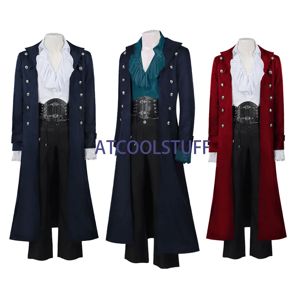 

Steampunk Medieval Count Costumes Pirate Gothic Navy Long Jacket Coat Shirt Vampire Cosplay Halloween Outfit Men's Trenchcoat