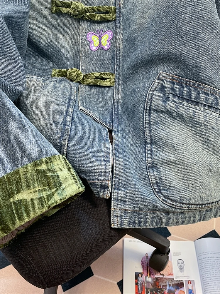 Джинсовое пальто с вышивкой в стиле ретро в китайском стиле и воротником-стойкой на пуговицах для мужчин, весенне-осенняя свободная верхняя одежда