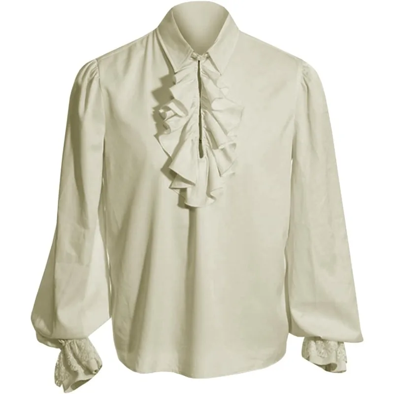 

Mens Gothic Medieval Cosplay Costume Pirate Shirt Ruffle Victorian Renaissance Steampunk Vampire Shirts for Halloween Outfit