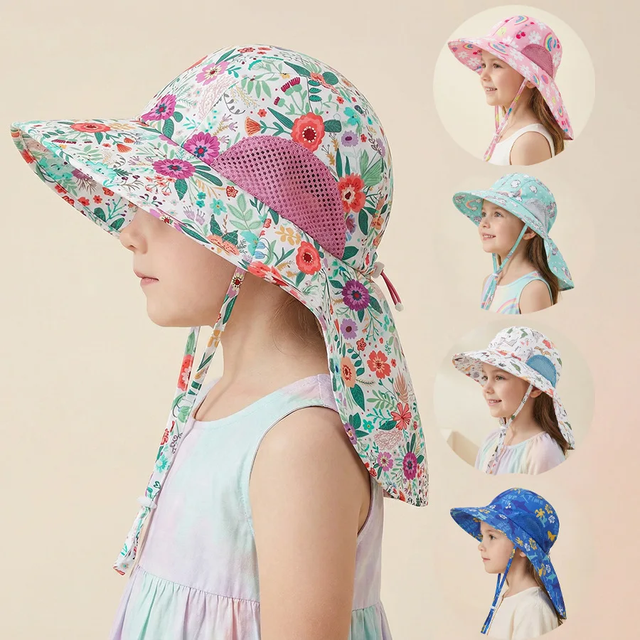 Side Net Fabric Children's Sun Hat with Side Mesh, Sun Hat for Protection, Sun Cape Hat, Original Large Brim