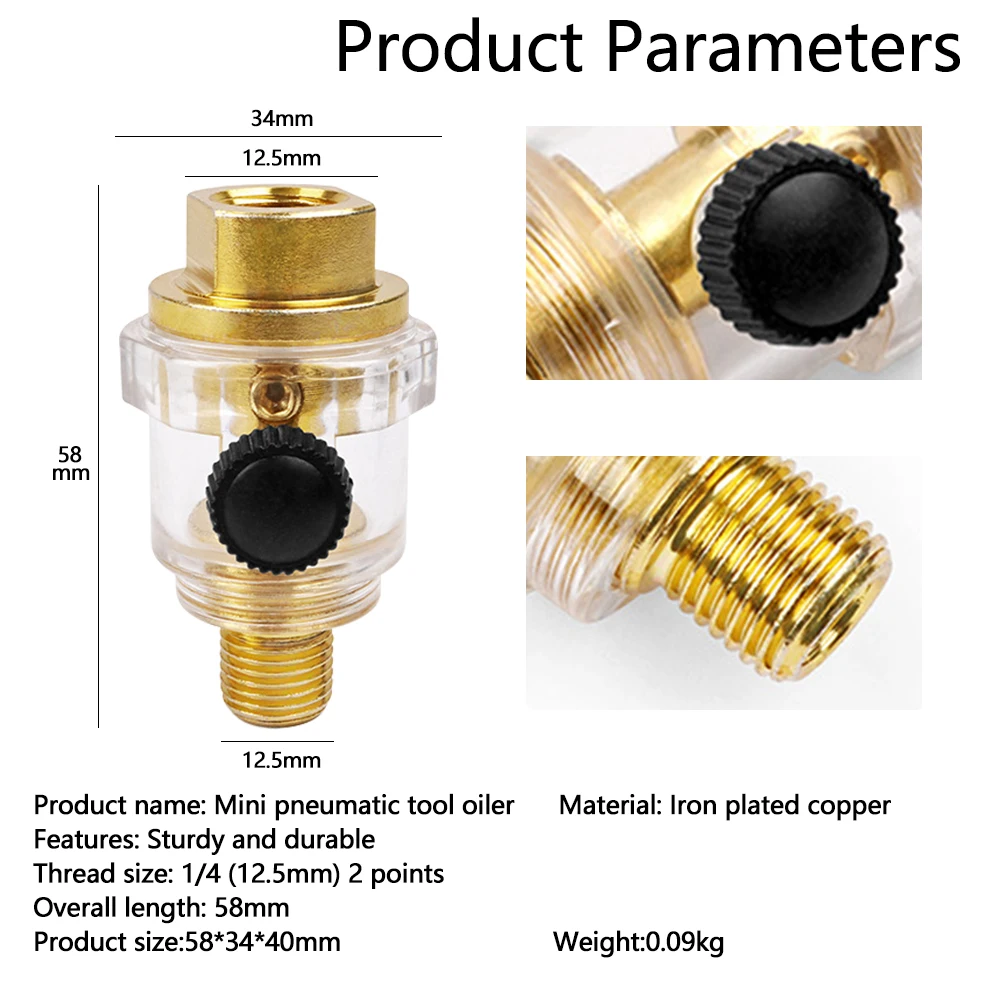 2PCS Mini In-Line Air Compressor Oiler 1/4 Inch Pneumatic Tool Oil Lubrication Accessory for Pneumatic Tool &Air Compressor Pipe