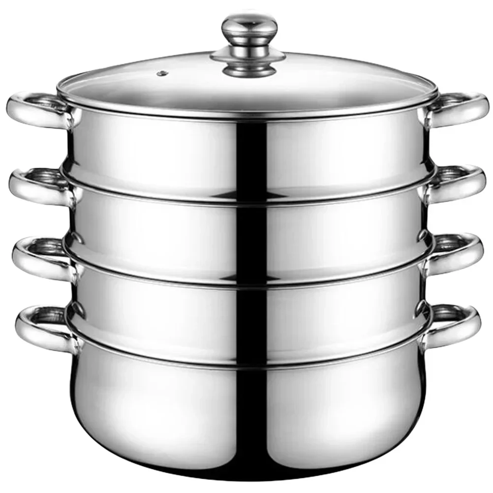 Pot Steamer Stainless Steel Steam Cooking Set steaming Soup Stockpot 4 Vegetable Tier Layer Steamers Pan Cooker Pots