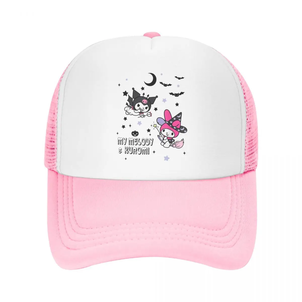 My Melody And Kuromi Halloween Trucker Hat Unisex Fitted Hat Trucker Cap Sun Caps Adjustable Snapback Caps Mesh Baseball Caps