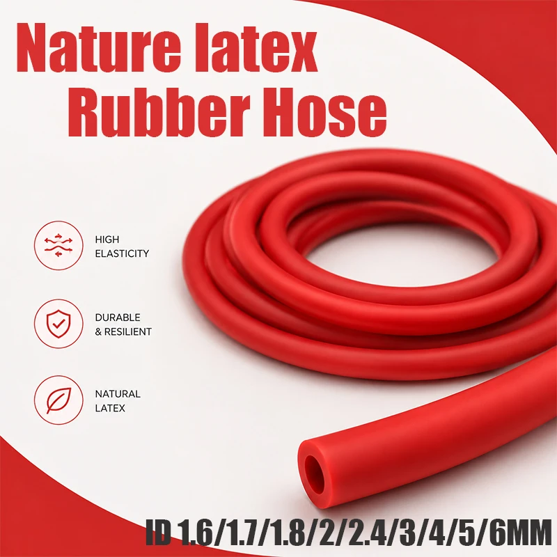 1/2/3/5M Red Natural Latex Tube, with Inner Diameter of 1.6~6mm, Abrasion Resistant and Aging Resistant High Elastic Latex Tube.