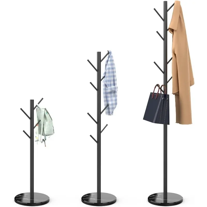

Duty Coat Rack with Natural Marble Base, Freestanding Metal Coat Stand with 8 Hooks, Modern Stable Coat Hanger Tree