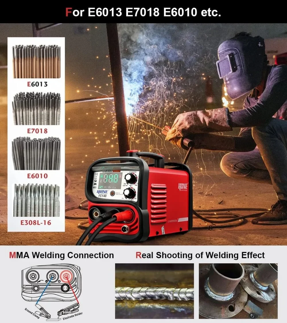 MIG Welder 110V, Actual 140Amp Flux Core Welder/Stick Welder/Lift TIG 3 in 1 Synergic Welding Machine, Smart IGBT Inverter