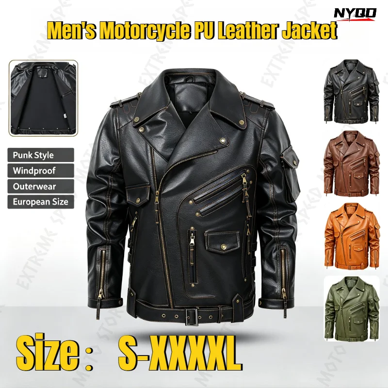 Motorcycle Riding Jacket Anti-fall Leather Personalized Leather Jacket Slim Fit Multi Pocket Zipper Jackets