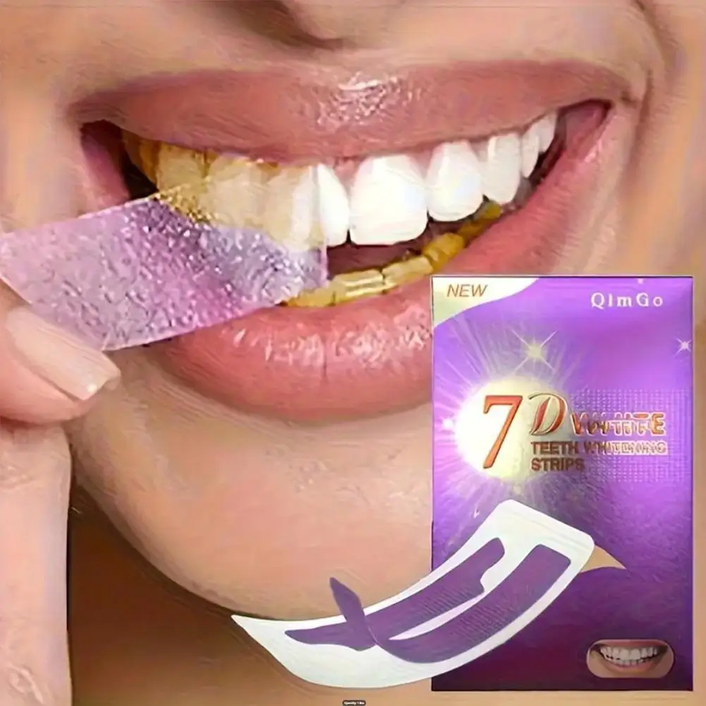 7D Purple Teeth Whitening Strips Kit, Mild Sea Salt Formula Deep Clean Yellow Stains, Brightening Teeth Bleaching Sticker