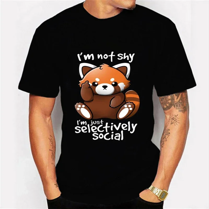 heavyweight Panda Men T Shirts I'm Not Shy I'm Just Selectively Social Graphic Tee Shirt Hip Hop Men Summer  Harajuku Animal