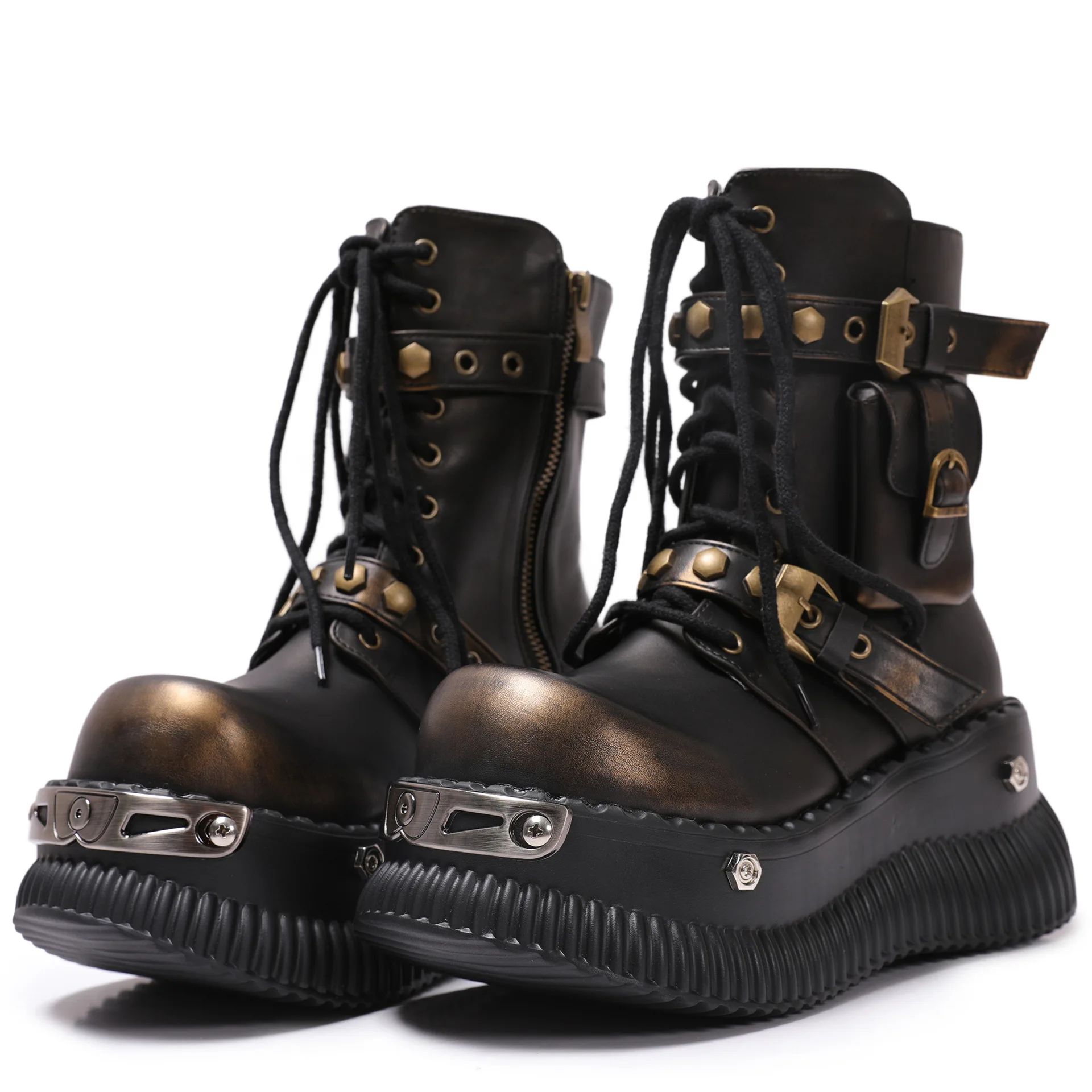 

2025 Autumn and Winter Women Original Design Genuine Leather Polished Belt Buckle Big Head Medium Y2K Spice Girl Tooling Boots