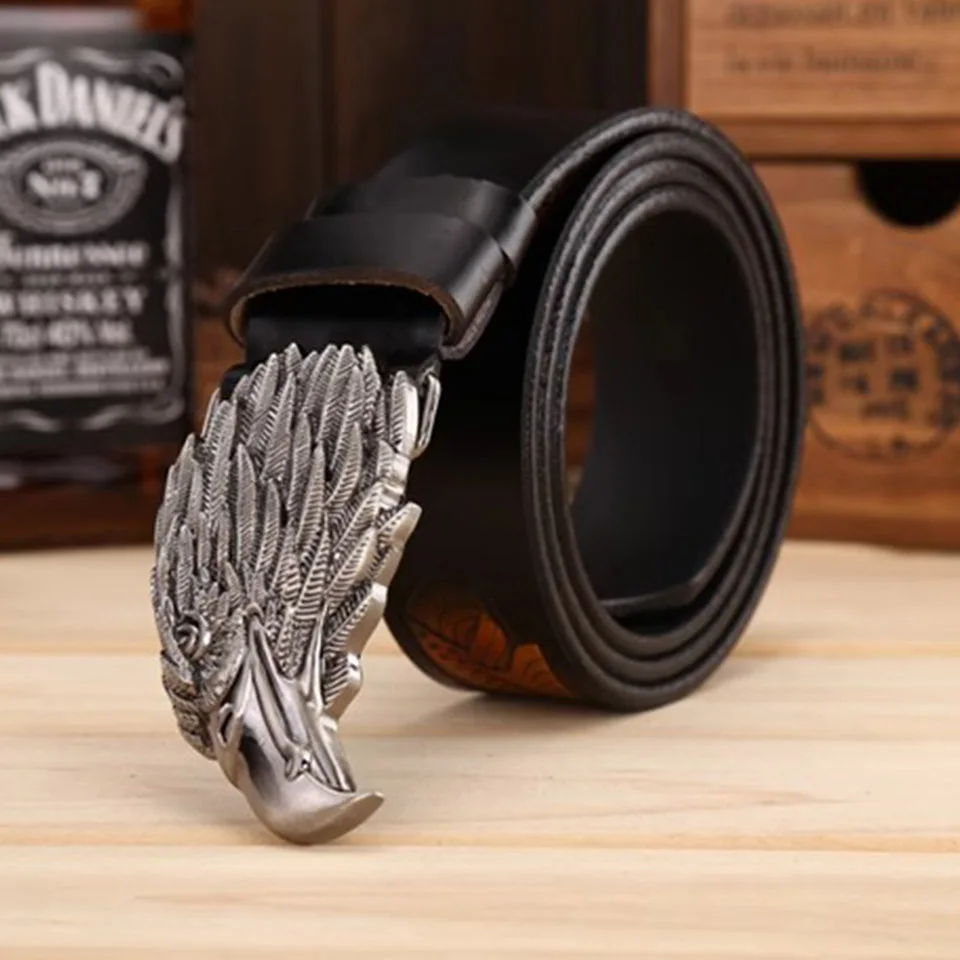 2024 New Eagle Head Cowhide Belt Korean Edition Trendy Men\'s And Women\'s High Quality Youth Hunting Training Travel Pants Belt