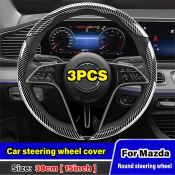 3pcs Car Steering Wheel Cover Auto Carbon Fiber 15 inch Anti Slip Steering Wheel Covers For Mazda 2 3 6 Cx5 Cx 7 cxcx30 Bk Bl 6 Gh Gg