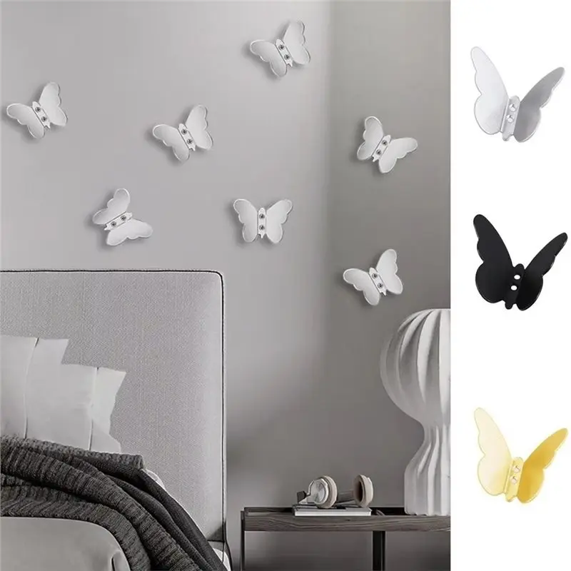 A69eanti-Rust Stainless Steel Wall Hanger Butterfly Shape Towel Hangers Three-Dimensional Gold/Silver Black Mounting B