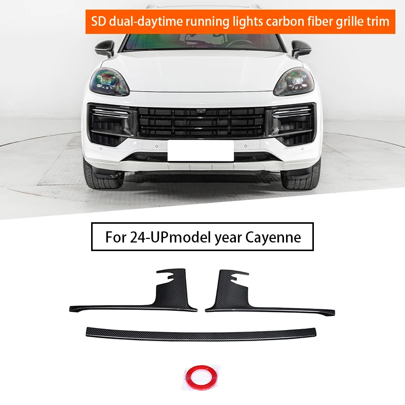 

3PCS Car carbon fiber daily running light strip center grille decorative strip For Porsche Cayenne 9Y0.2 GTS/SD 2024-UP