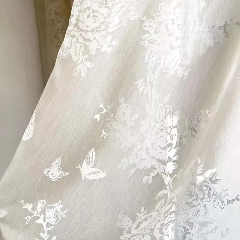 

Pastoral Jacquard Luxury HollowCurtains for Living Dining Room Bedroom Restaurant Finished Blackout Fabric Custom White Tulle