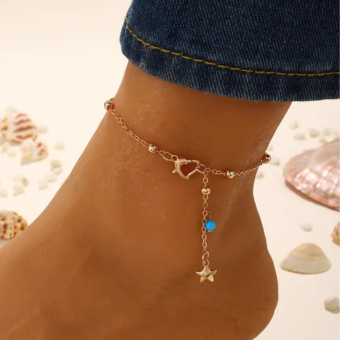 Металлические ан Kelley ankle bracelets с подвесками звездами и сердцами