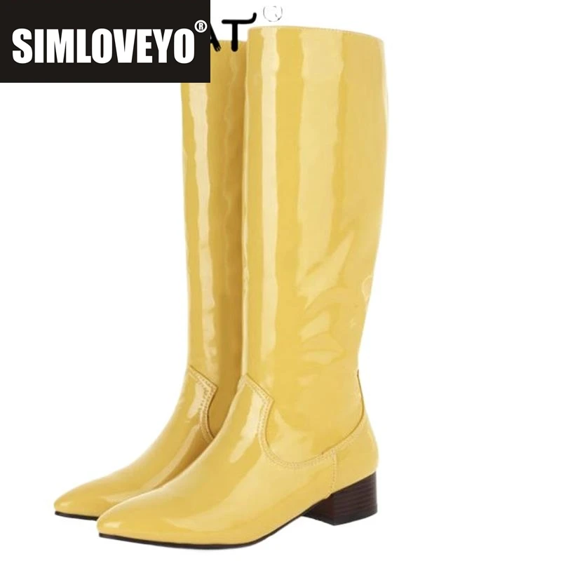 

SIMLOVEYO Сапоги до колена женские с острым носком на массивном каблуке без шнуровки, большой размер 34–43, синие, желтые, лаконичные S2737