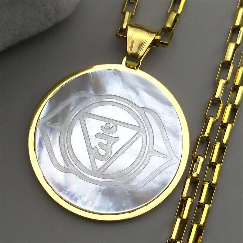 الهندي اليوغا شقرا Ajna شقرا قلادة قلادة للنساء الرجال الفولاذ المقاوم للصدأ الذهب اللون الطبيعي شل سلسلة مجوهرات هدايا