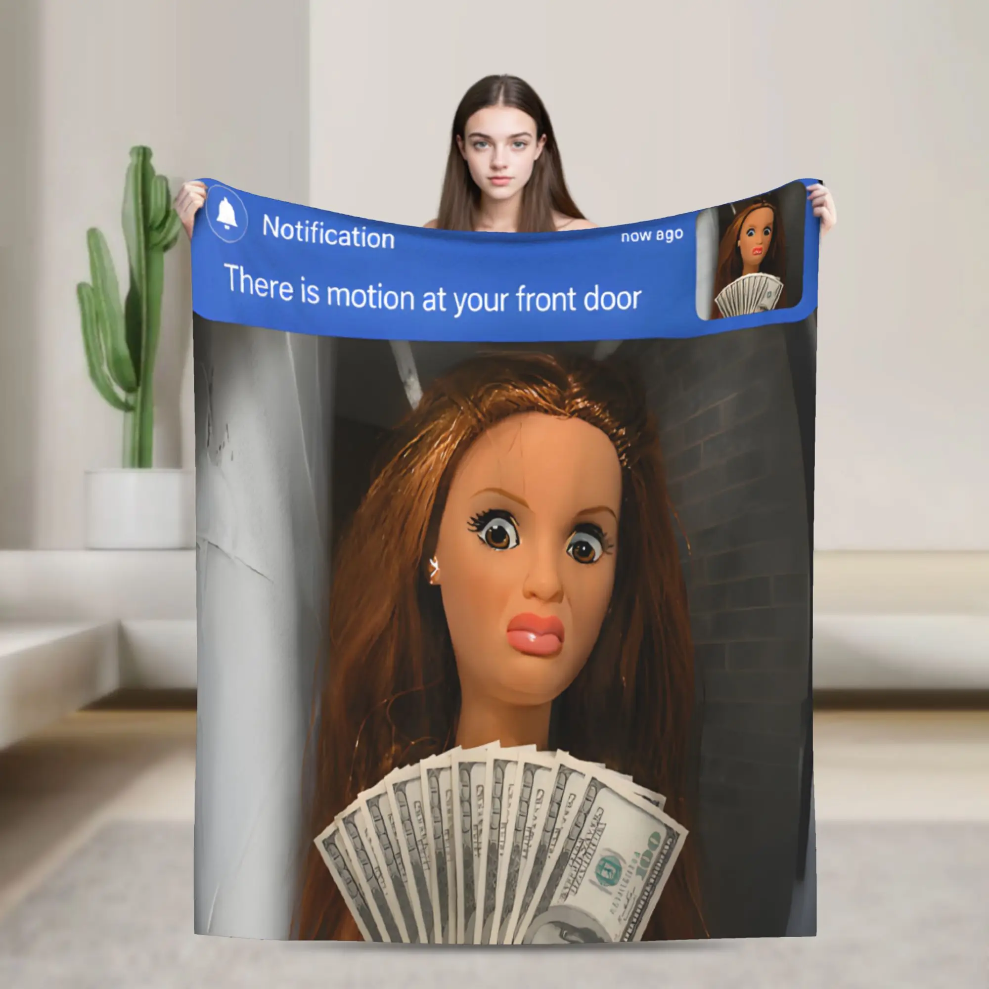 There Is Motion at Your Front Door, Doll Meme  Blanket Super Soft Coral Fleece Plush Comfort Gifts  Throw Blanket Rug Piece