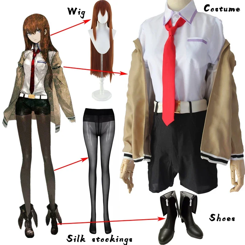 Anime Steins Gate Cosplay Kurisu Makise Cosplay Costume Uniforms Dress Coat Shirt Tie Skirt Halloween Custom Made