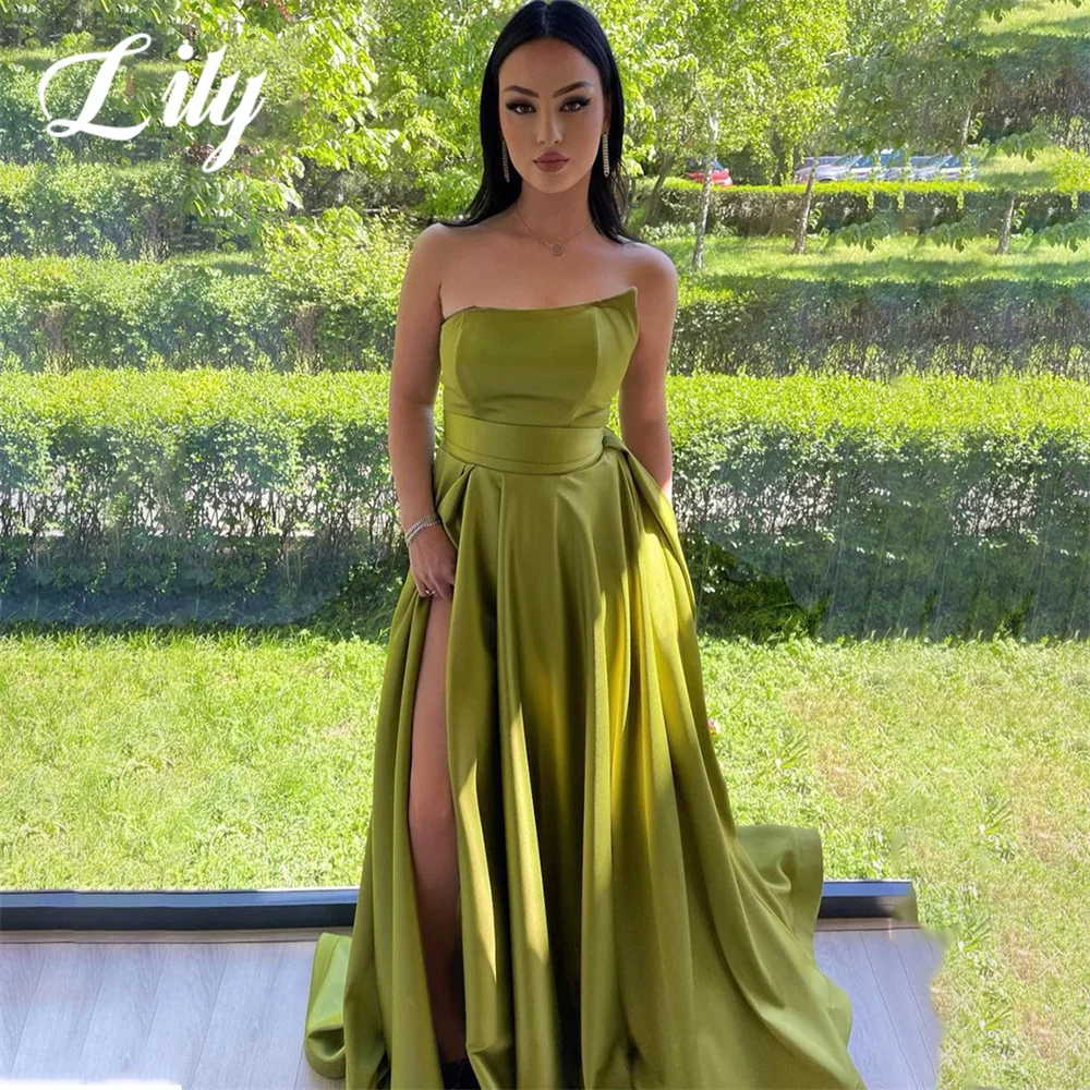 Lily Elegant Green Wedding Party Dresses Stain Strapless Celebrity Dress Pleats Special Occasion Dress with Split robes du soir