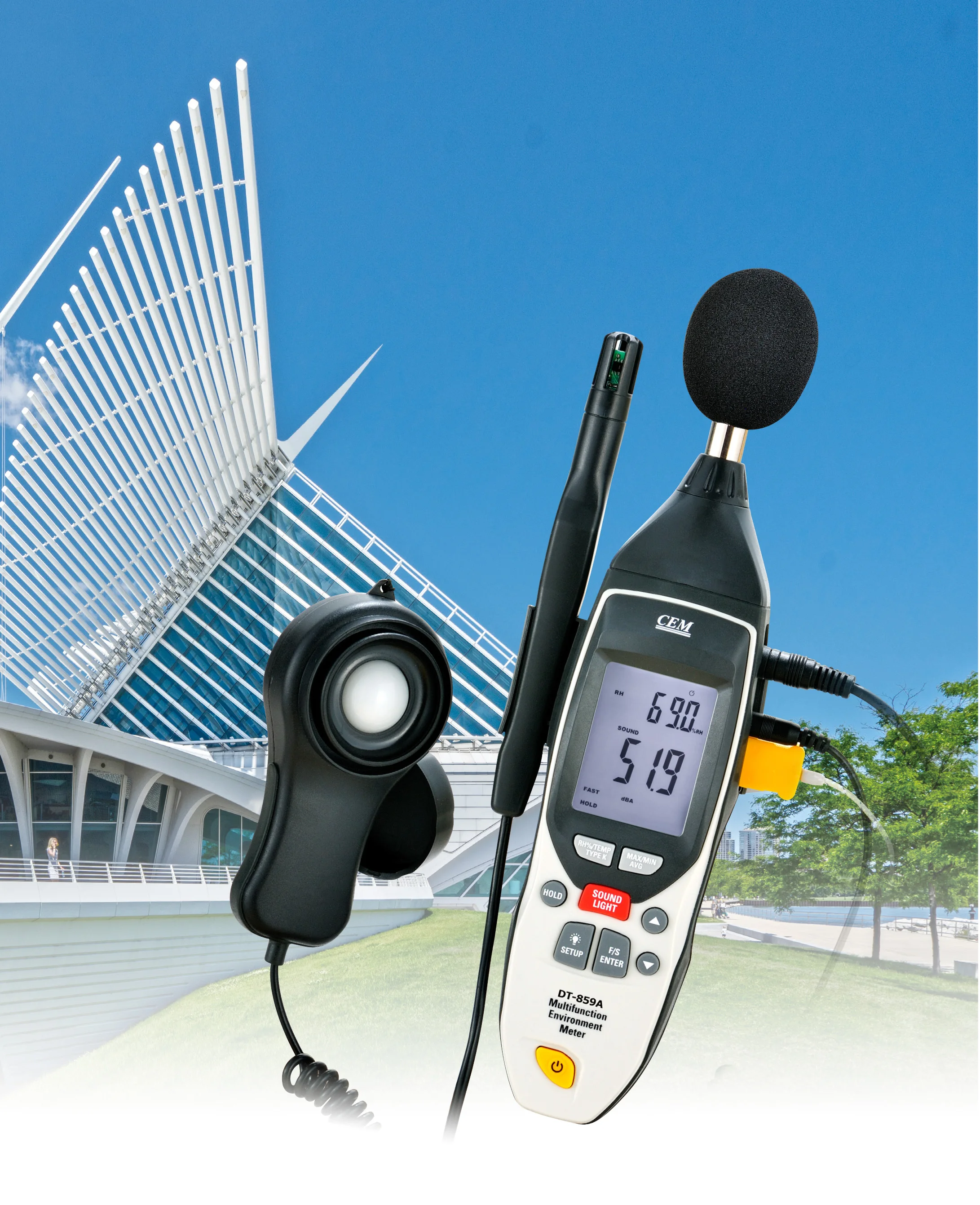 CEM DT-859B 5 in 1 Multifunction Environment Meter  Sound Level Meter, Light Meter, Humidity /Temperature Meter and Anemometer