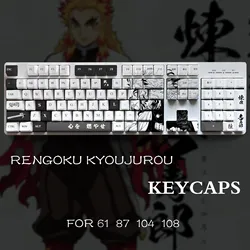 Demon Slayer Rengoku Kyoujurou Theme Pbt Material Keycaps 108 Keys Set for Mechanical Keyboard Oem Profile Only KeyCaps ManyuDou