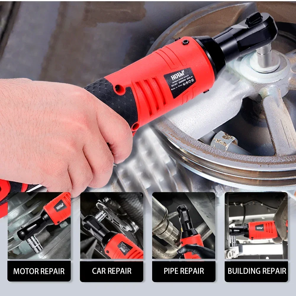 18V Cordless Electric Screwdriver Wrench 3/8 Inch Right Angle Ratchet Wrench Impact Drill to Removal Screw Nut Car Repair Tool