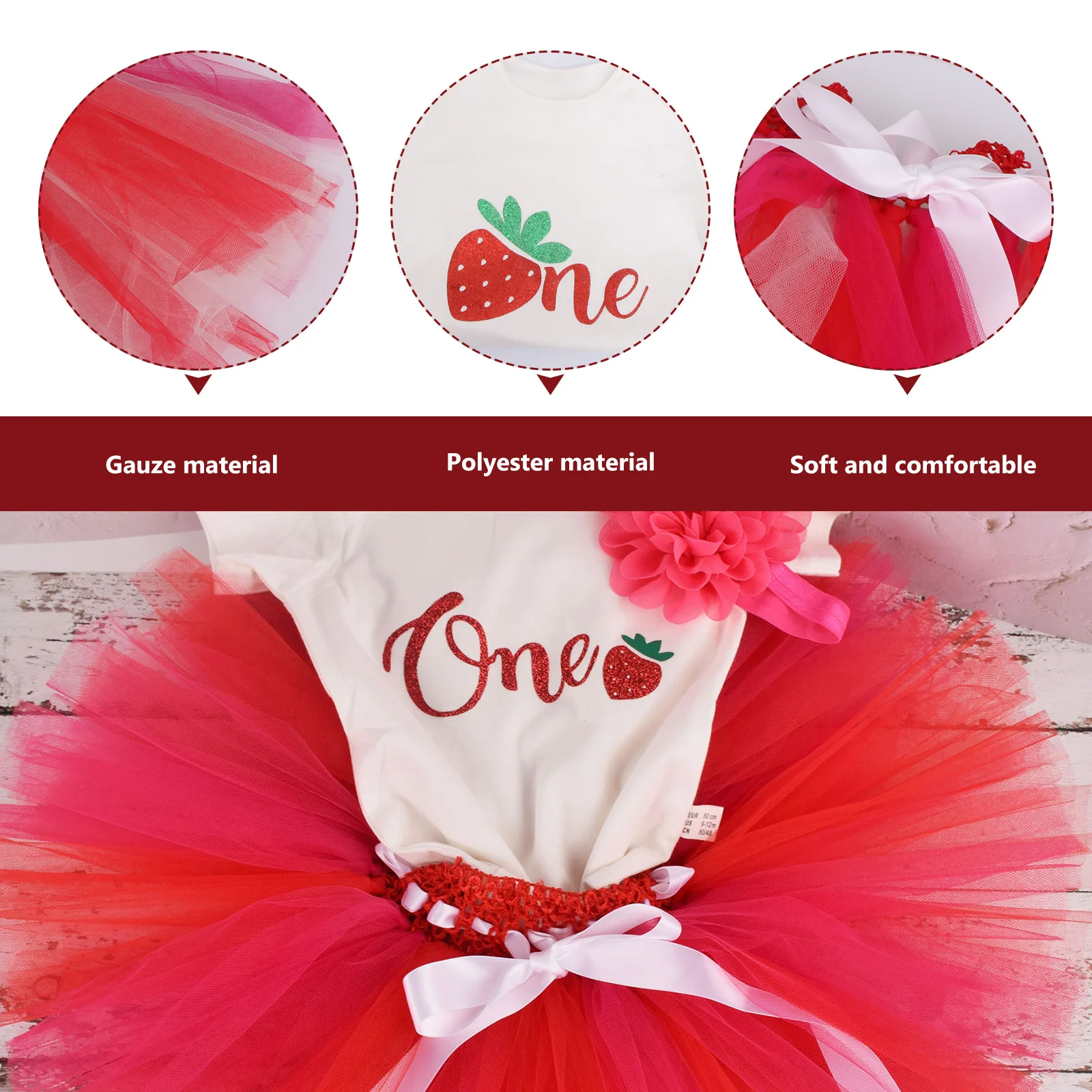 

1Set Strawberry Climbing Clothes for 12-18M Baby Girl Tutu Skirt Outfit Cute Comfortable Party Carnival Photography Costume