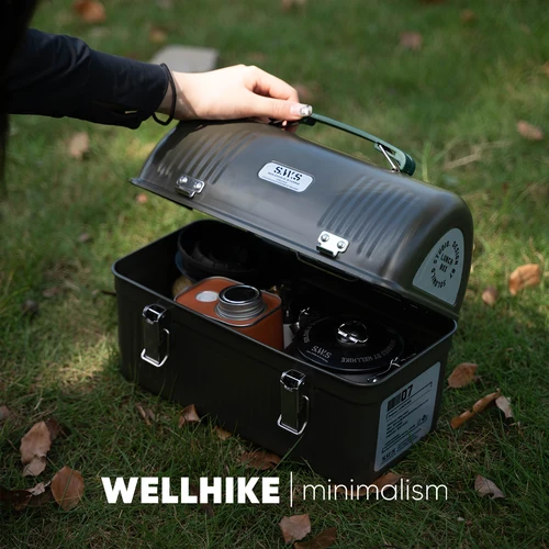 Imagen 2 del producto WELLHIKE SWS Vintage Camping Metal lonchera café té equipo al aire libre caja de herramientas caja de almacenamiento