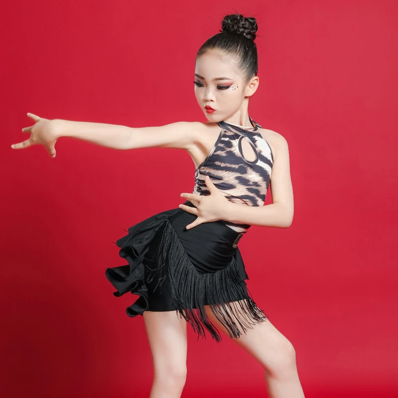 Lolita Roupa de Treino de Dança Latina Infantil, Roupa de Performance Vermelha Online, Saia Dividida Feminina, Verão