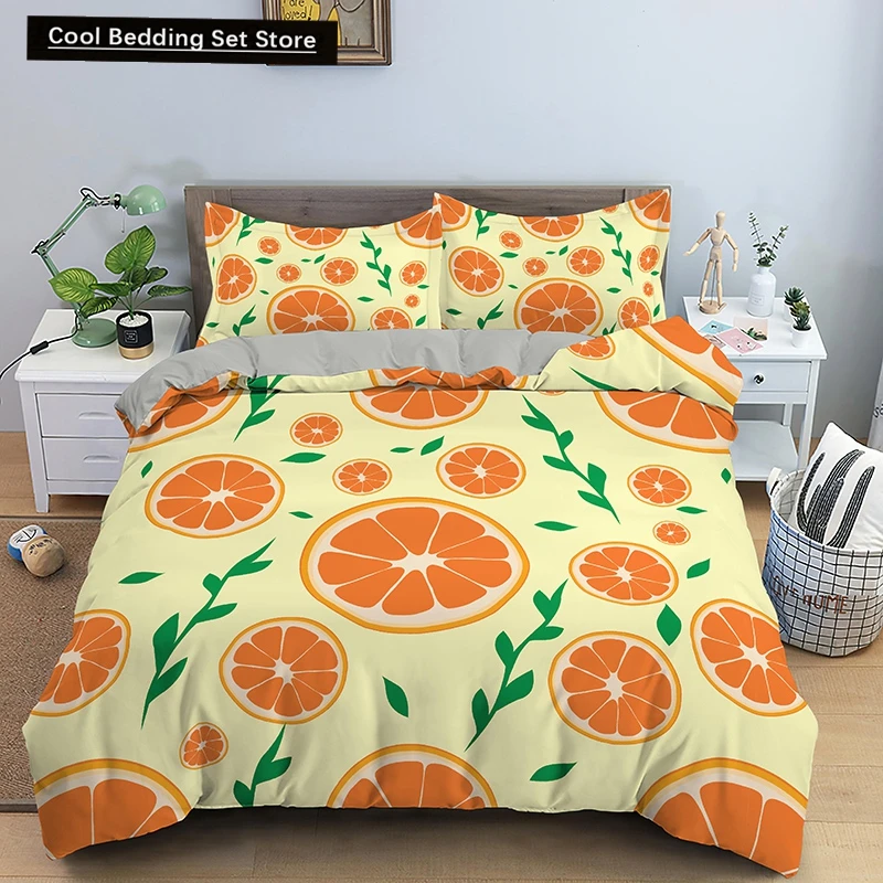 Kids Orange Duvet Cover King Queen Fruit Tangerine Bedding Set Tropical Botanical Comforter Cover 2/3pcs Polyester Quilt Cover