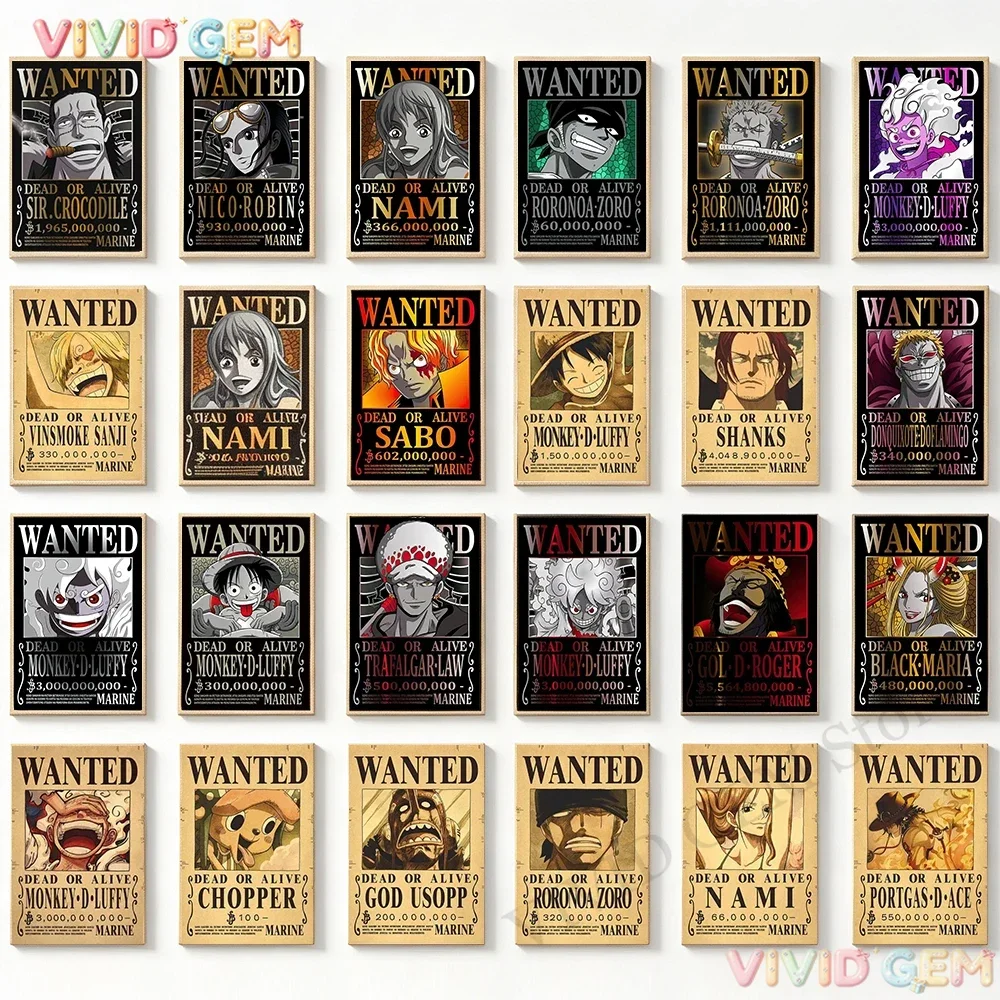 5D DIY Shiny Round Rhinestone Full Drill Diamond Painting, One Piece Black White Wanted Poster Art, Hobby Craft for Gamer Bedr