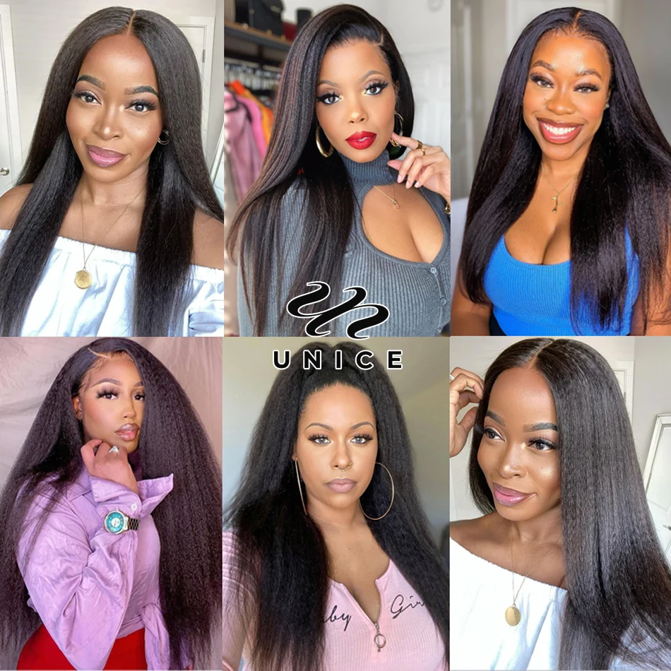 UNice Hair 13x4 Kinky Straight Lace Wig Human Hair Lace Frontal Wigs Pre Plucked Natural Color Glueless Lace Front Wig for Women images - 6