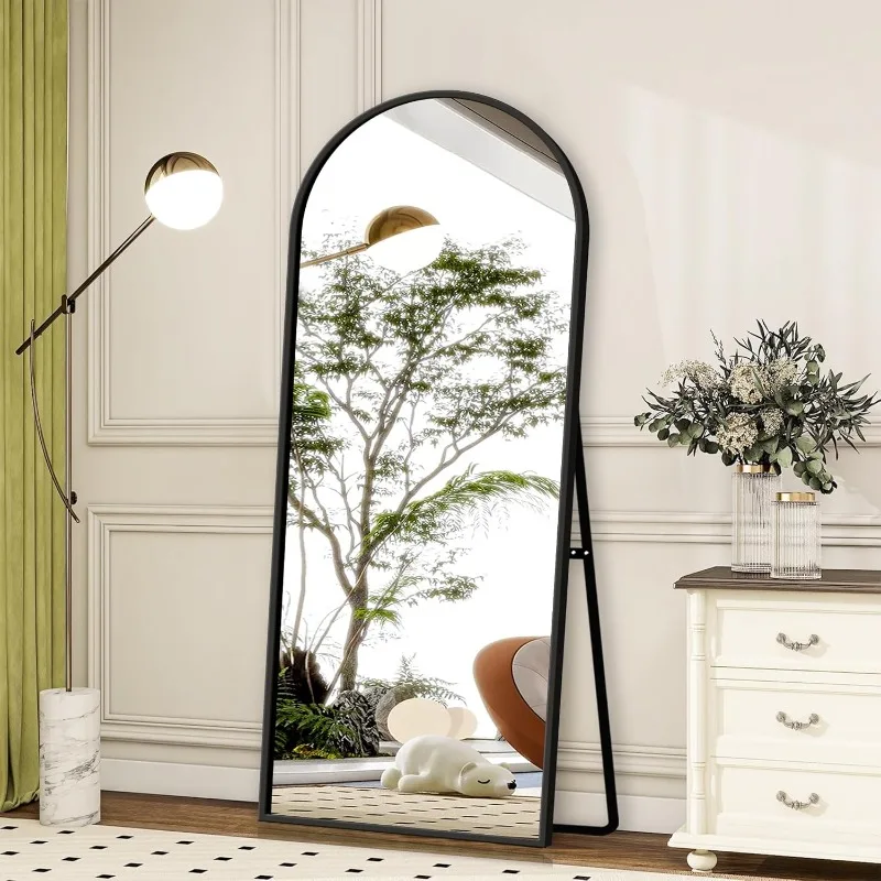 

Full Length Mirror with Stand, 64"x21" Arched Full Body Mirror with Aluminum Alloy Frame, Wall-Mounted/Leaning Against