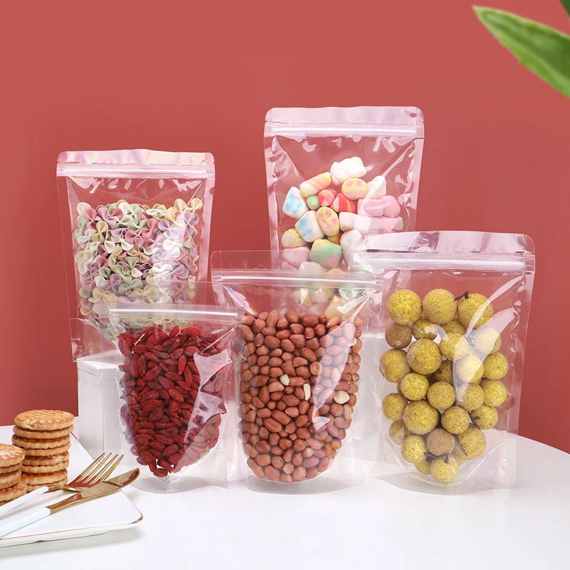 50/100pcs Transparent sealing bags vertical plastic packaging bags food packaging bags dried fruit snacks packaging