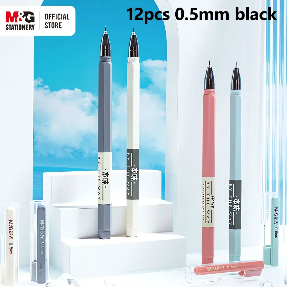 M&G 12pcs Gel Pen 0.5mm Black Gel Pen Full Syringe Tip Signature Pen for Students Exam Office