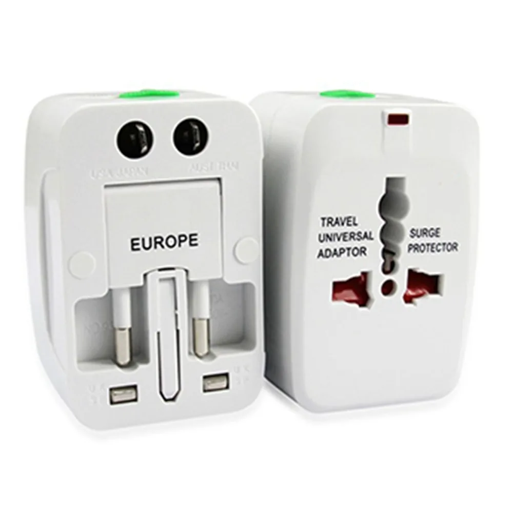 Portable Travel Universal Adapter 2 USB Port 1500W International Plug Adapter 100‑250V Compact Charging Plug Converter