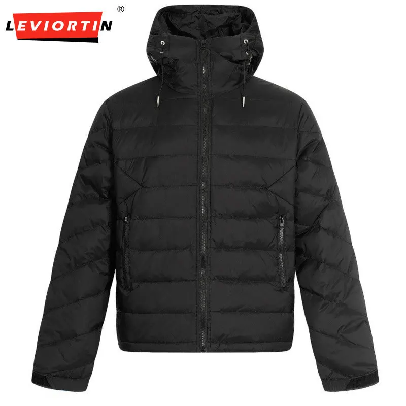 

2025 Winter men's European and American fashion trend brand casual simple loose solid color grid warm hooded down jacket