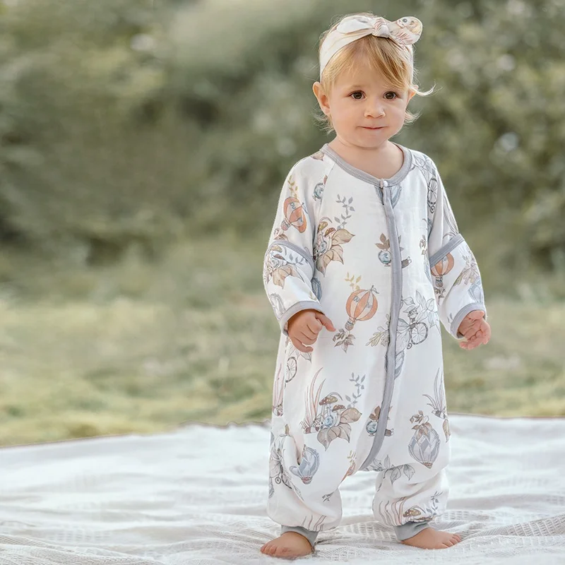 

OUYUN детский бамбуковый хлопковый муслиновый спальный мешок со съемными рукавами, теплое носимое одеяло 20-26C с защитой от ударов, 80-110