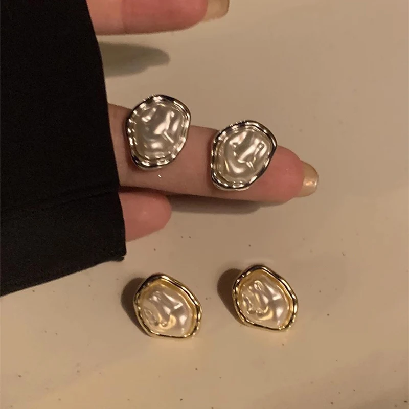 1Pair Fashion Irregular Pearl Stud Earrings For Women Girls Elegant Unique Geometric Personality Earrings Jewelry Accessories image 3