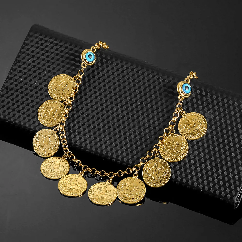 Boho Dubai Muslim Arabic Jewelry Set Gold Plated Bracelet Necklace Wedding Gift for Women Coins Pendant Jewellery Accessoires