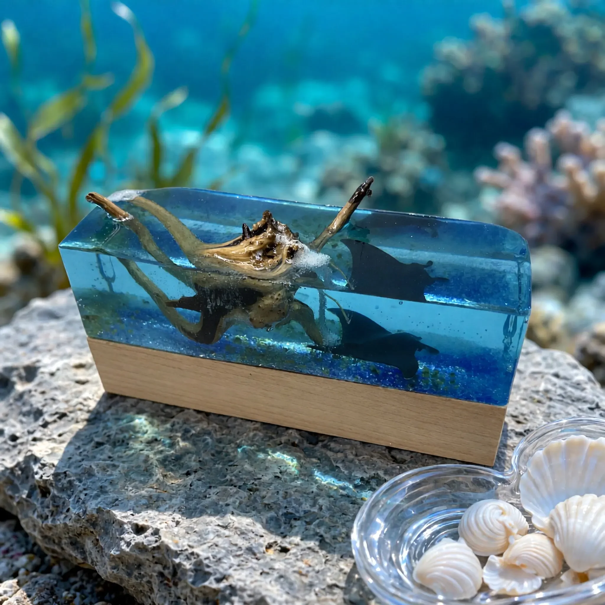 Creative Handmade Underwater Animal Devil Fish Ocean Theme High Transparency Resin Home Desktop Decoration Ornament Gift