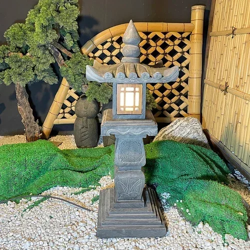 Lampada in pietra personalizzata cortile antica lanterna solare cinese in pietra Qingshi prato all'aperto lampada in carburo di calcio Zen stone lam