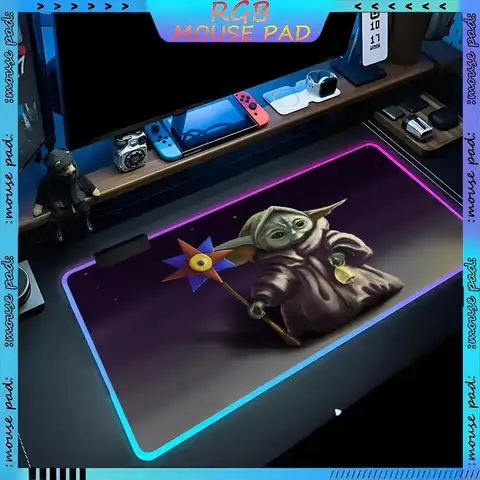 disney Baby Yoda Mouse Pad RGB Pc Accessories LED Game Desk Mat E-sport Table Protector Neon Keyboard Mat Backlit Carpet Rug Giv
